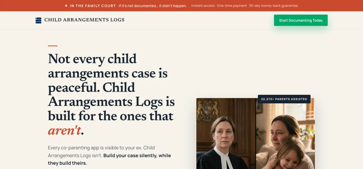 Homepage of childarrangementslogs.co.uk on desktop